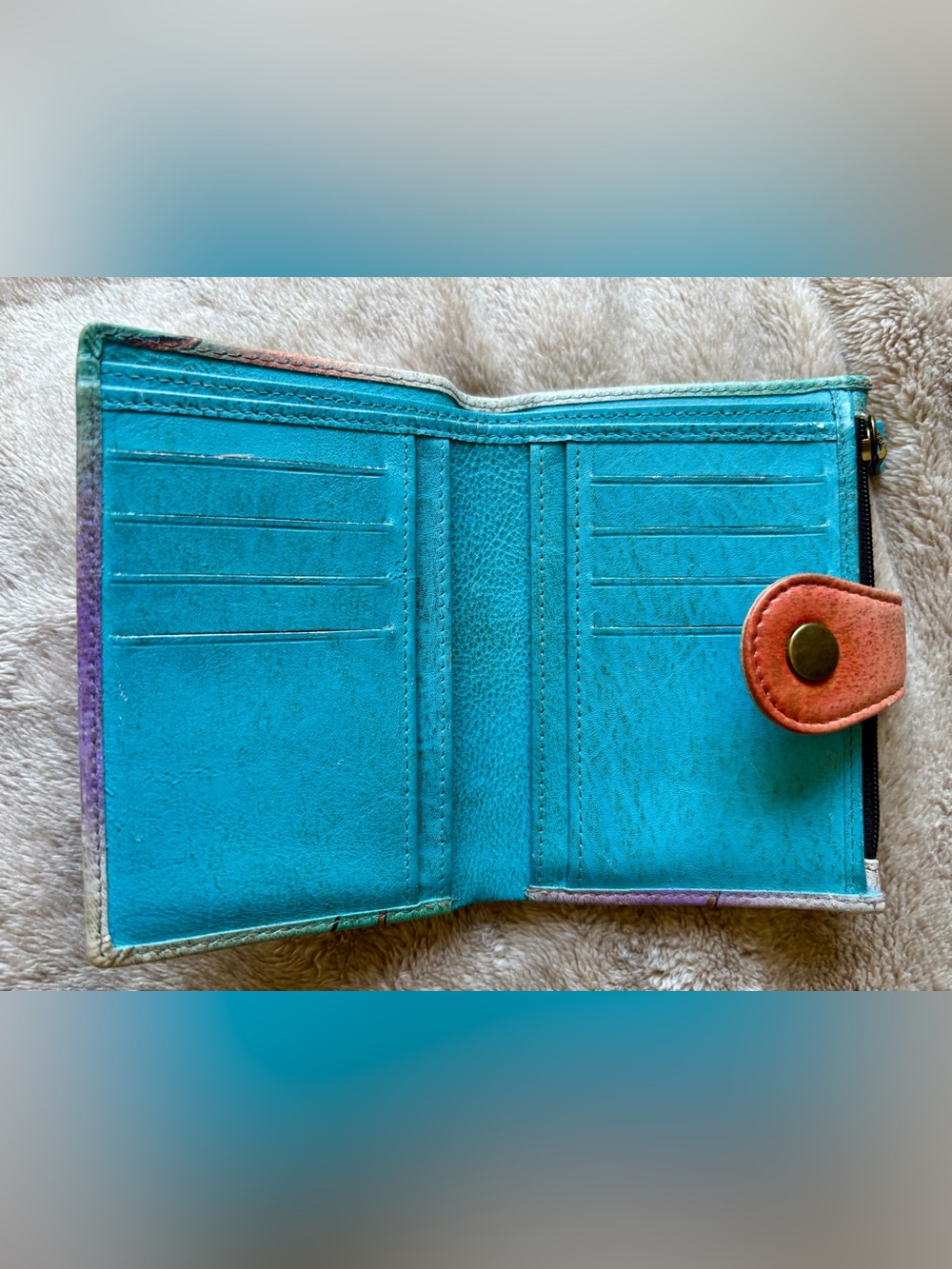 ANNA by ANUSCHKA Handpainted Leather Hibiscus Butterfly Wallet Bifold - Picture 3 of 5